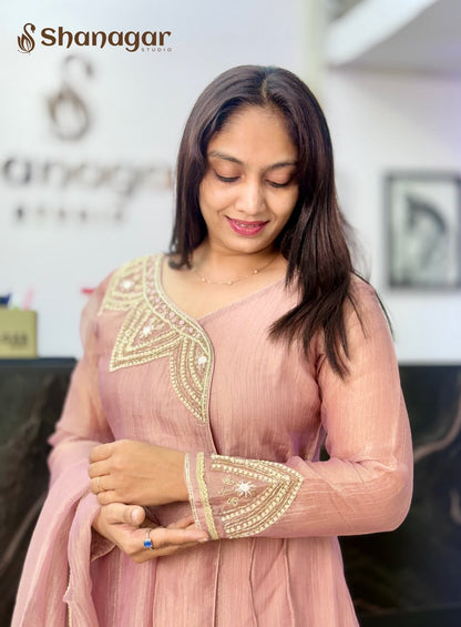 Pink Embroidered Suit with Palazzo & Dupatta