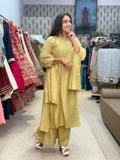 Pista Green Kurta Palazzo Set with Dupatta