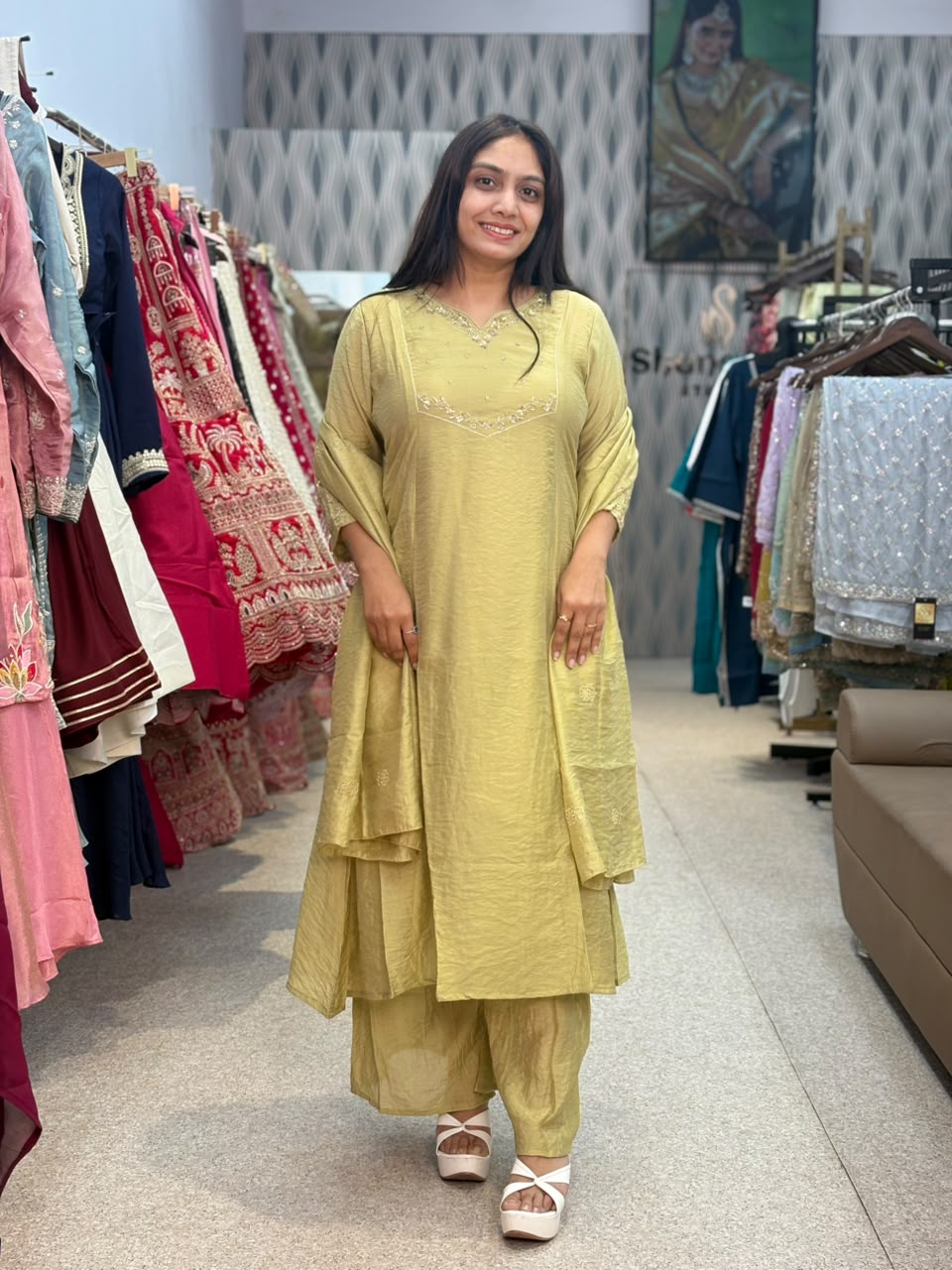 Pista Green Kurta Palazzo Set with Dupatta