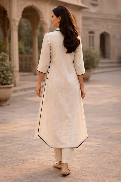 Linen Cotton A-Line Kurti with Side Button Detailing